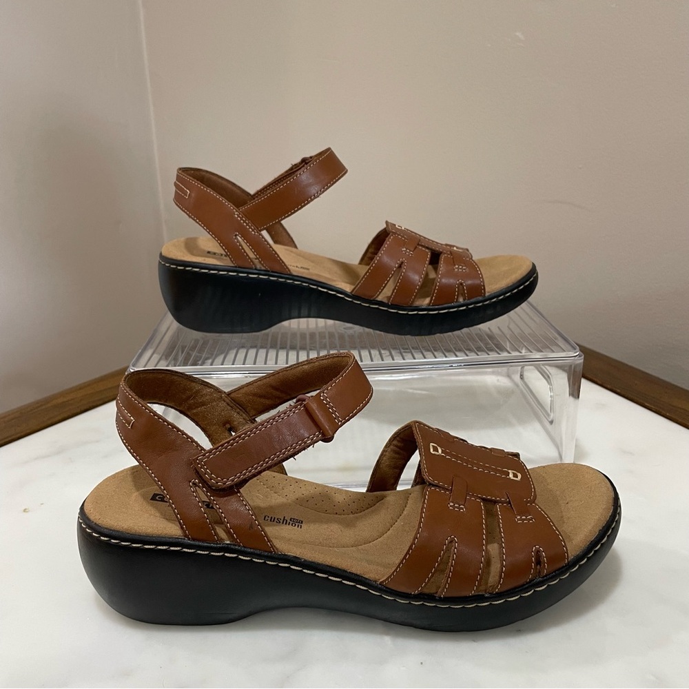 Clarks Delana Nila Brown Leather Strap Sandals